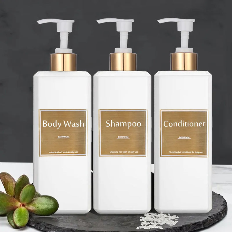 Kit Dispenser Shampoo e Condicionador Banheiro 500ml Dourado